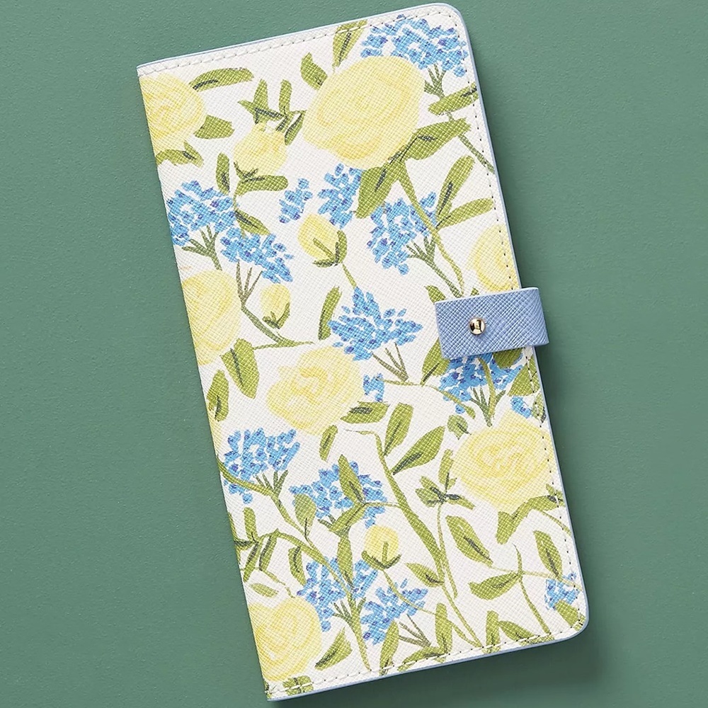 NEW Anthropologie Floral Bohemian Travel Wallet Jackie Diedam Blue Yellow Print